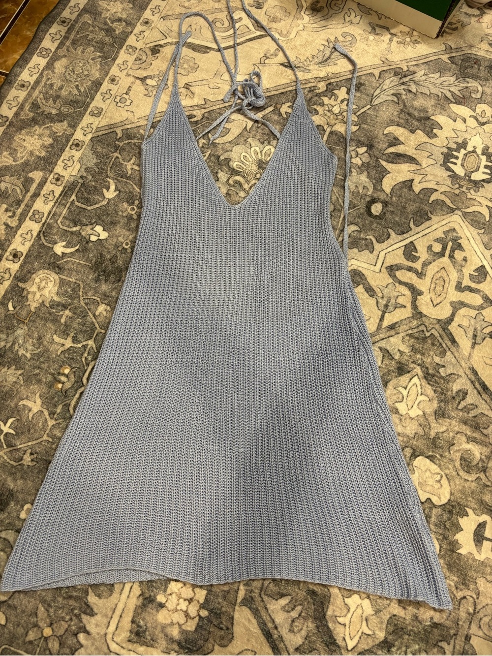 Knit Halter V-Neck Slip Dress - Dusty Blue